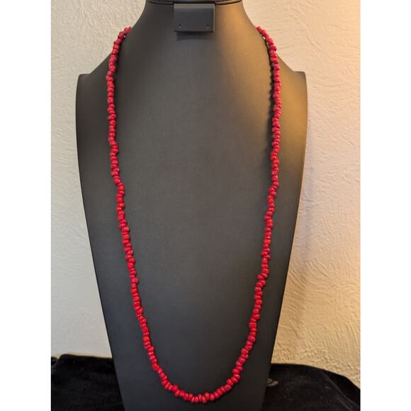 Vintage Long Strand Czech Cranberry Red Glass Bead Necklace - Picture 1 of 5